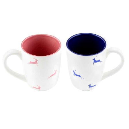 Navy Blue & Pink Running Deer Decorative Handcraft Ceramic Coffee Mug